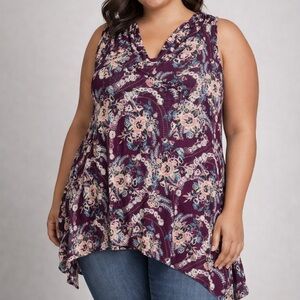 Torrid Purple Floral Asymmetrical Tunic